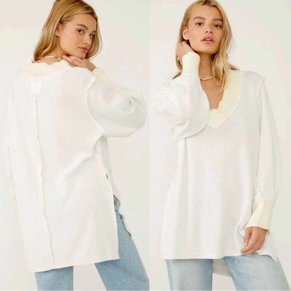 We the Free Size Medium OVERSIZED Asher Thermal Long Sleeve Tee Sweater Ivory